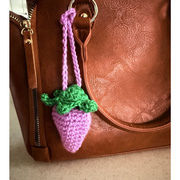 Crochet Purple Fairy Strawberry Pouch Bag Accessory Handmade - Picture 8 of 8